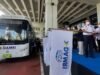 Perum Damri melakukan uji coba satu unit bus listrik di Terminal 3 Bandara Soekarno-Hatta, Kamis 25 November 2021.