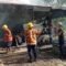 Kebakaran menghanguskan gubuk tempat tinggal juru parkir di depan Kantor BPN Kabupaten Tangerang, Kelurahan Kadu Agung, Tigaraksa Senin 24 Januari 2022.