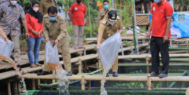 Warga Kampung Kerambah, Perumahan Garden City. Kelurahan Gebang Raya, Periuk, memanfaatkan danau sebagai alternatif mata pencarian selama pandemi Covid-19. Tak tanggung-tanggung mereka meraup cuan hingga Rp 20 juta setiap pekannya dari berternak ikan.