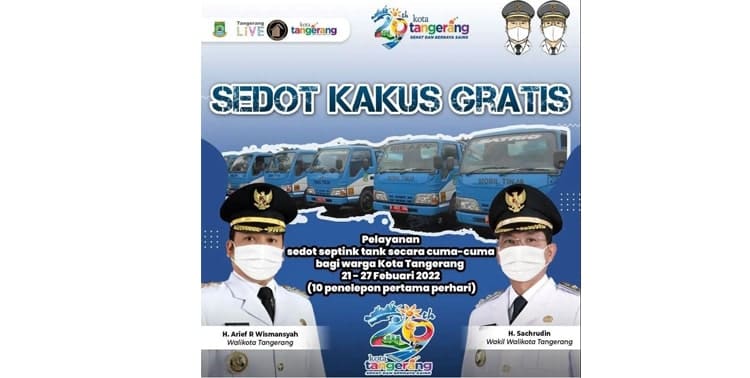 Disperkim Kota Tangerang memberikan pelayanan sedot kakus gratis bagi masyarakat Kota Tangerang. Layanan ini merupakan rangkaian perayaan HUT Kota Tangerang ke-29.