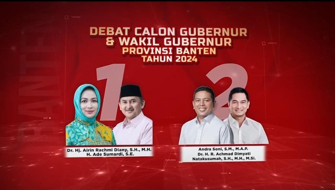 Debat perdana pasangan calon gubernur dan wakil gubernur Banten 2024 diselenggarakan oleh KPU Banten di Jakarta pada 16 Oktober 2024. Disiarkan langsung oleh TransTV, debat berdurasi 150 menit ini mengangkat tema “Peningkatan Kesejahteraan Masyarakat dan Akselerasi Pembangunan Berkeadilan.” Paslon yang berpartisipasi adalah Airin Rachmi Diany-Ade Sumardi dan Andra Soni-Dimyati Natakusumah. Debat ini menjadi momen penting untuk menilai visi dan kapasitas para calon, serta memberikan informasi kepada pemilih tentang pilihan yang tersedia