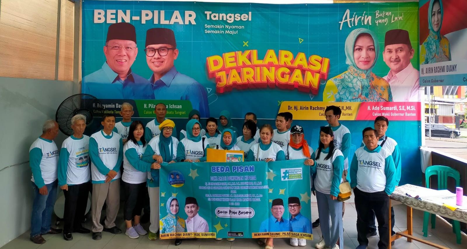 Jaringan Beda Pisan mendeklarasikan dukungan untuk pasangan calon Gubernur dan Wakil Gubernur Banten, Airin Rachmi Diany dan Ade Sumardi, serta Benyamin Davnie dan Pilar Saga Ichsan sebagai calon Wali dan Wakil Wali Kota Tangerang Selatan. Acara deklarasi dihadiri 300 relawan, yang menegaskan komitmen untuk mewujudkan visi dan misi kedua paslon.