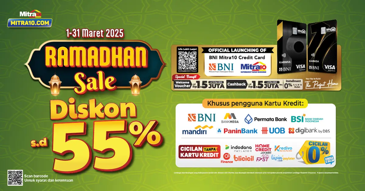 Nikmati Ramadhan Sale Mitra10 dengan diskon hingga 55%, cashback menarik, dan gratis ongkir untuk kebutuhan rumah tangga Anda!