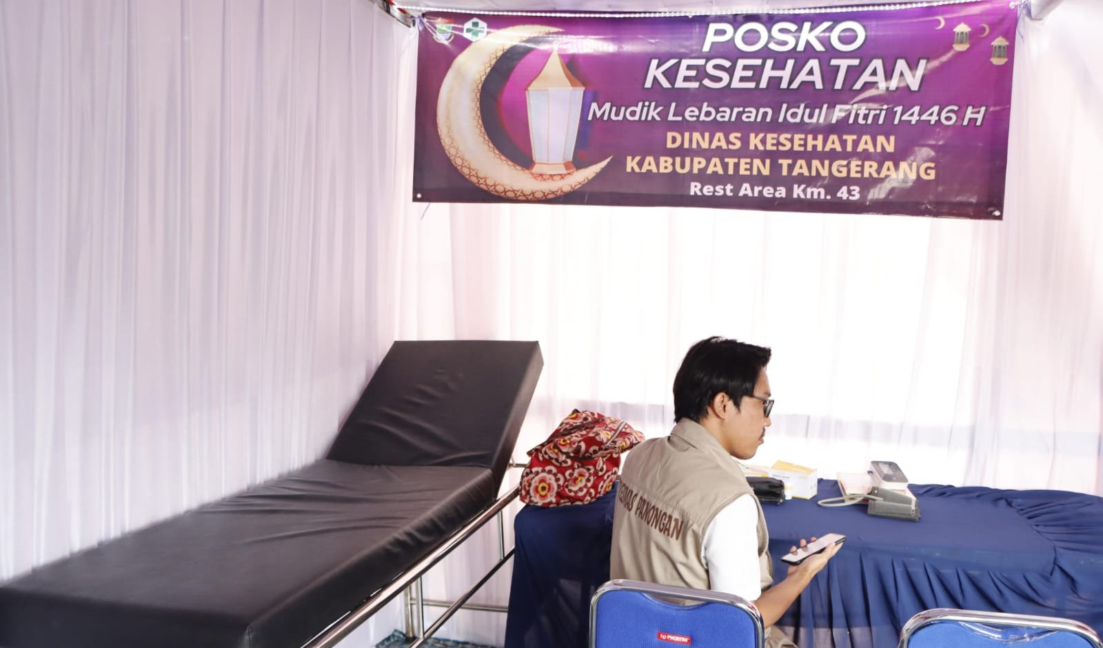 emukan posko mudik kesehatan gratis di Tangerang untuk istirahat nyaman selama perjalanan menuju Sumatera.