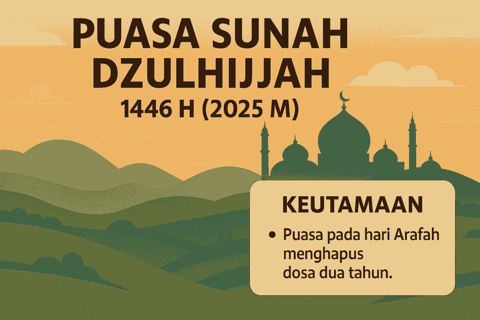 Bulan Dzulhijah penuh berkah. Ketahui jadwal puasa sunah, keutamaan, dan manfaat puasa Tarwiyah dan Arafah di tahun 2025.