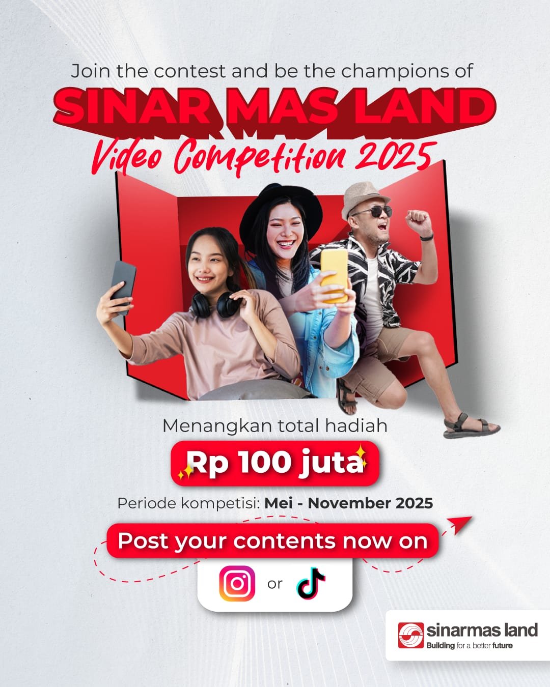 Ikuti Sinar Mas Land Video Competition 2025! Ciptakan konten kreatif dan menangkan hadiah ratusan juta rupiah. #ProjectsBySML