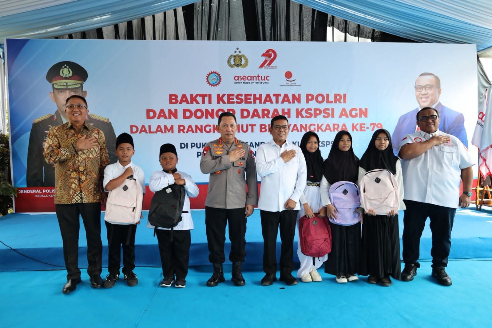 Polri dan KSPSI gelar bakti kesehatan, donor darah, dan santunan anak yatim di PT Adis, Tangerang dalam rangka Hari Bhayangkara ke-79.