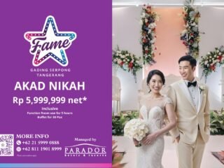 Fame Hotel Gading Serpong tawarkan paket akad nikah elegan Rp 5,9 juta lengkap dengan venue 5 jam & buffet 30 tamu.