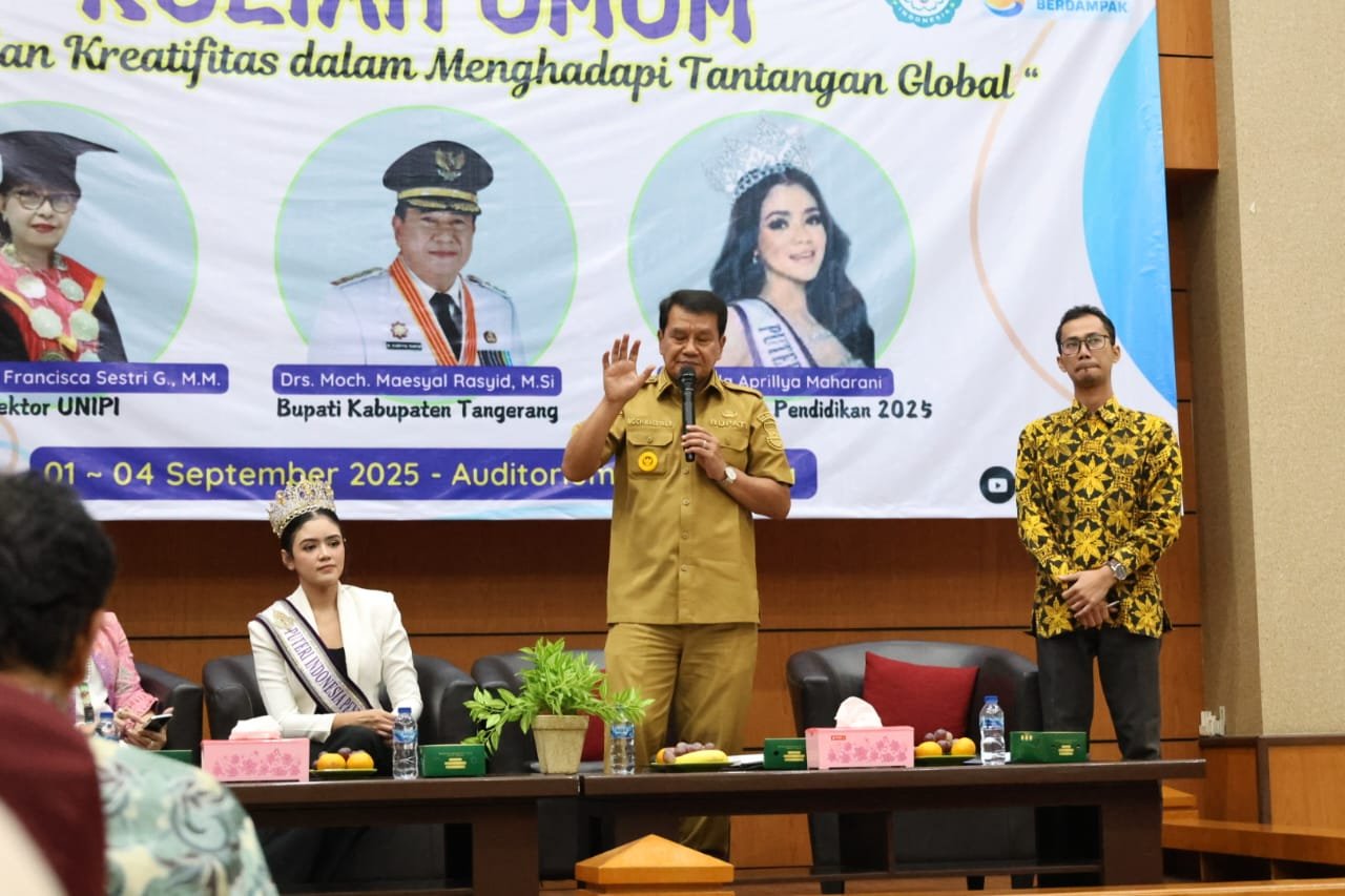 Bupati Tangerang H. Maesyal Rasyid memberi kuliah umum di UNIPI Curug, ajak mahasiswa berinovasi, kreatif, dan siap hadapi tantangan global.
