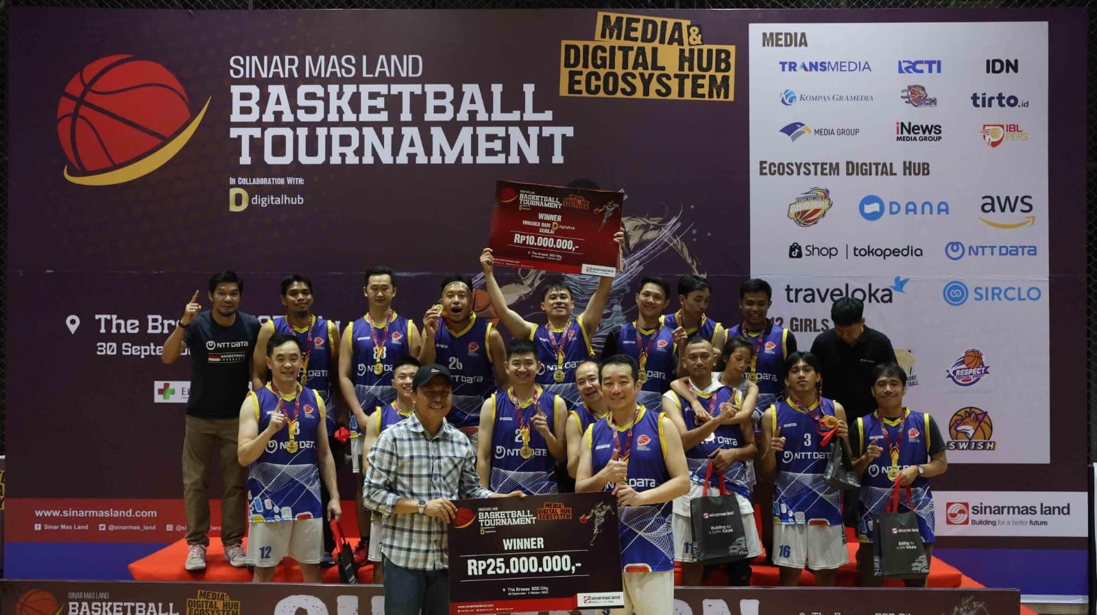 NTT Data juara Sinar Mas Land Basketball Tournament 2025 di BSD City, tunjukkan sportivitas dan kerja sama tim luar biasa.
