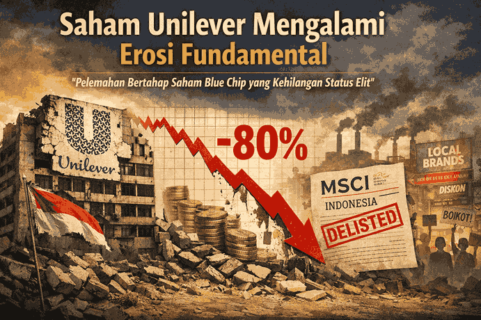 Erosi fundamental UNVR sejak 2018, keluar dari MSCI, divestasi, dan tekanan pasar menurunkan nilai dan prospek jangka panjangnya.