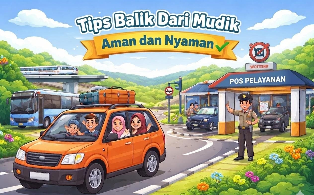 Tips balik mudik aman dan nyaman: hindari macet, cek kendaraan, manfaatkan pos pelayanan, dan patuhi aturan lalu lintas.
