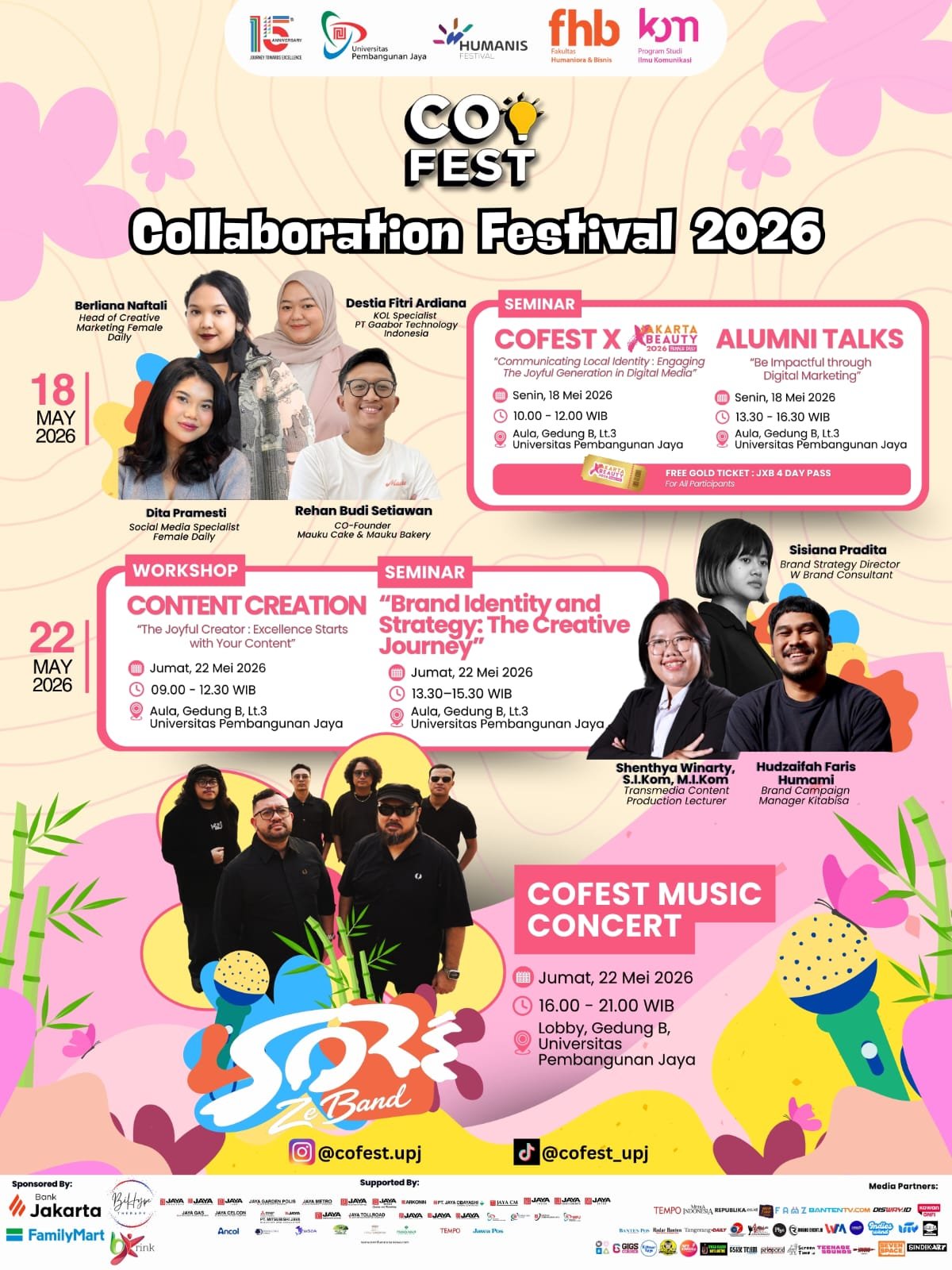 CoFest 2026 UPJ hadir dengan tema Joyful Generation melalui seminar, workshop, kompetisi, hingga konser musik untuk generasi muda.