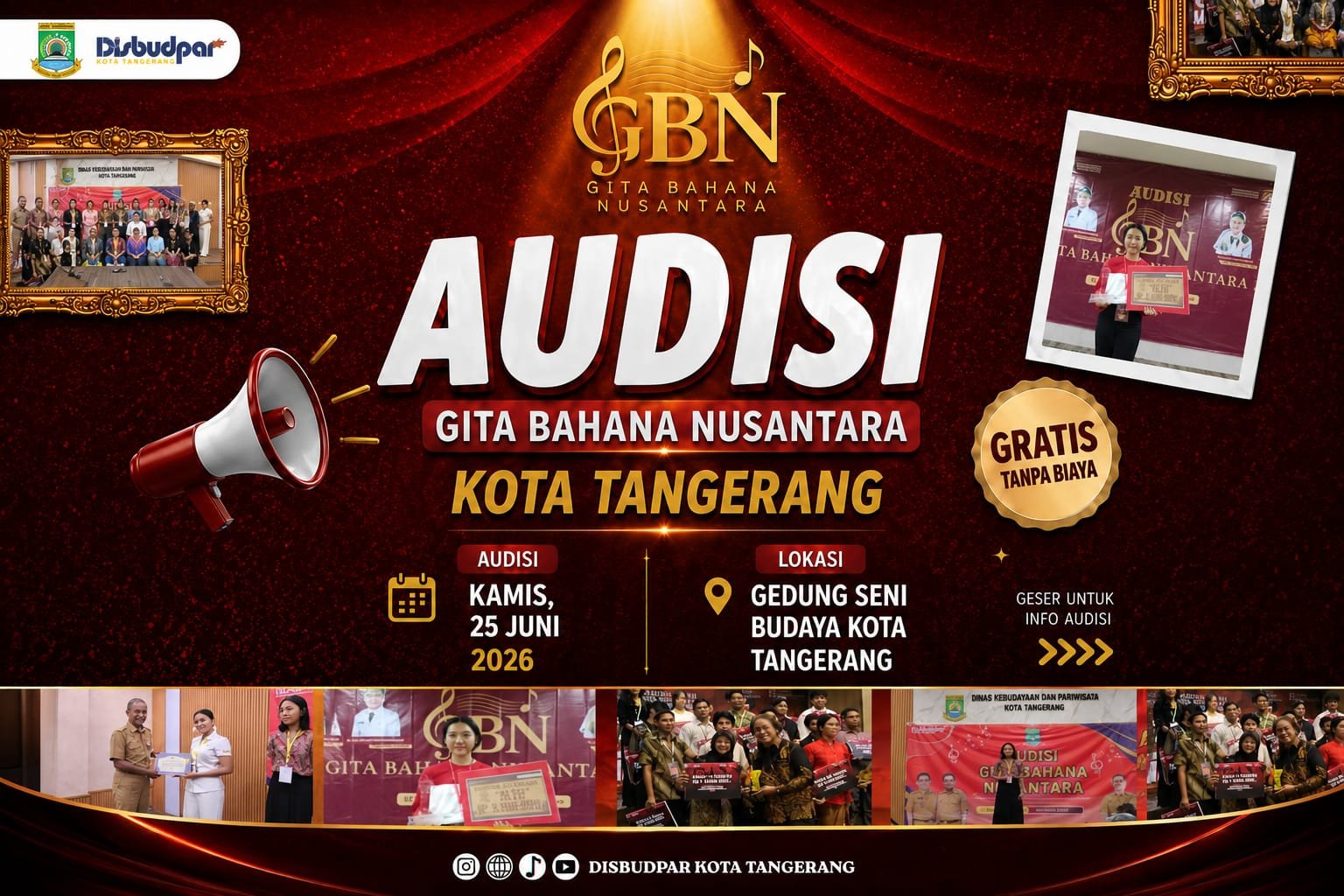 Disbudpar Kota Tangerang membuka Audisi Gita Bahana Nusantara 2026 untuk mencari penyanyi muda berbakat tingkat nasional.