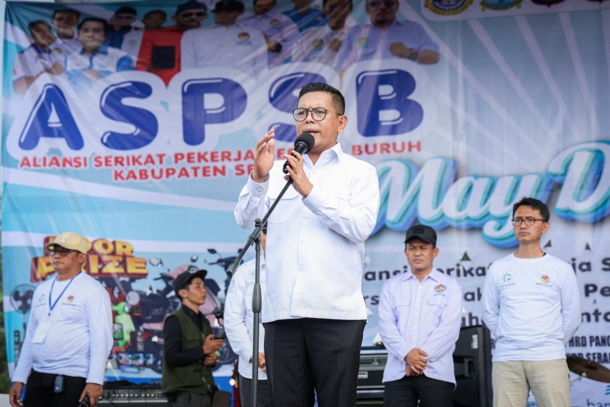 May Day 2026 di Banten, Gubernur Andra Soni tegaskan sikap tegas berantas percaloan tenaga kerja di sektor industri.