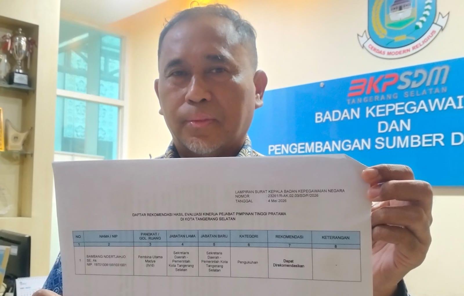 Pemkot Tangsel resmi terbitkan Kepwal pengukuhan Sekda Bambang Noertjahjo usai rekomendasi BKN dan evaluasi kinerja pejabat