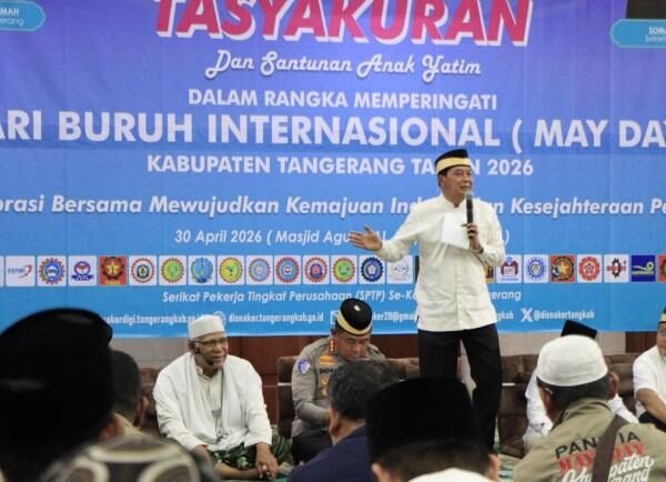 Tasyakuran May Day 2026 di Masjid Agung Al-Amjad, Pemkab Tangerang Santuni Anak Yatim