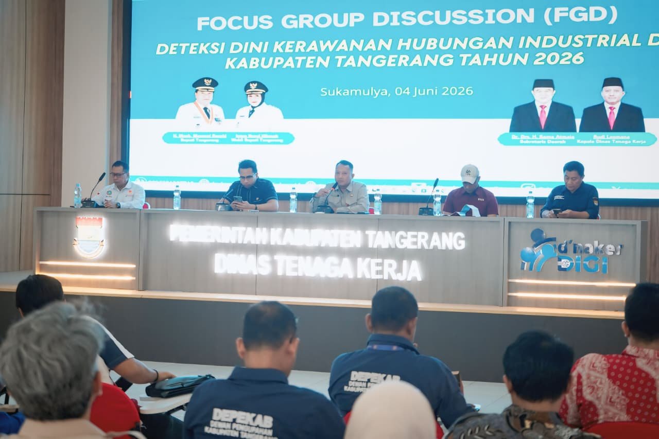 Disnaker Kabupaten Tangerang gelar FGD deteksi dini 2026 untuk perkuat pencegahan konflik hubungan industrial di daerah.