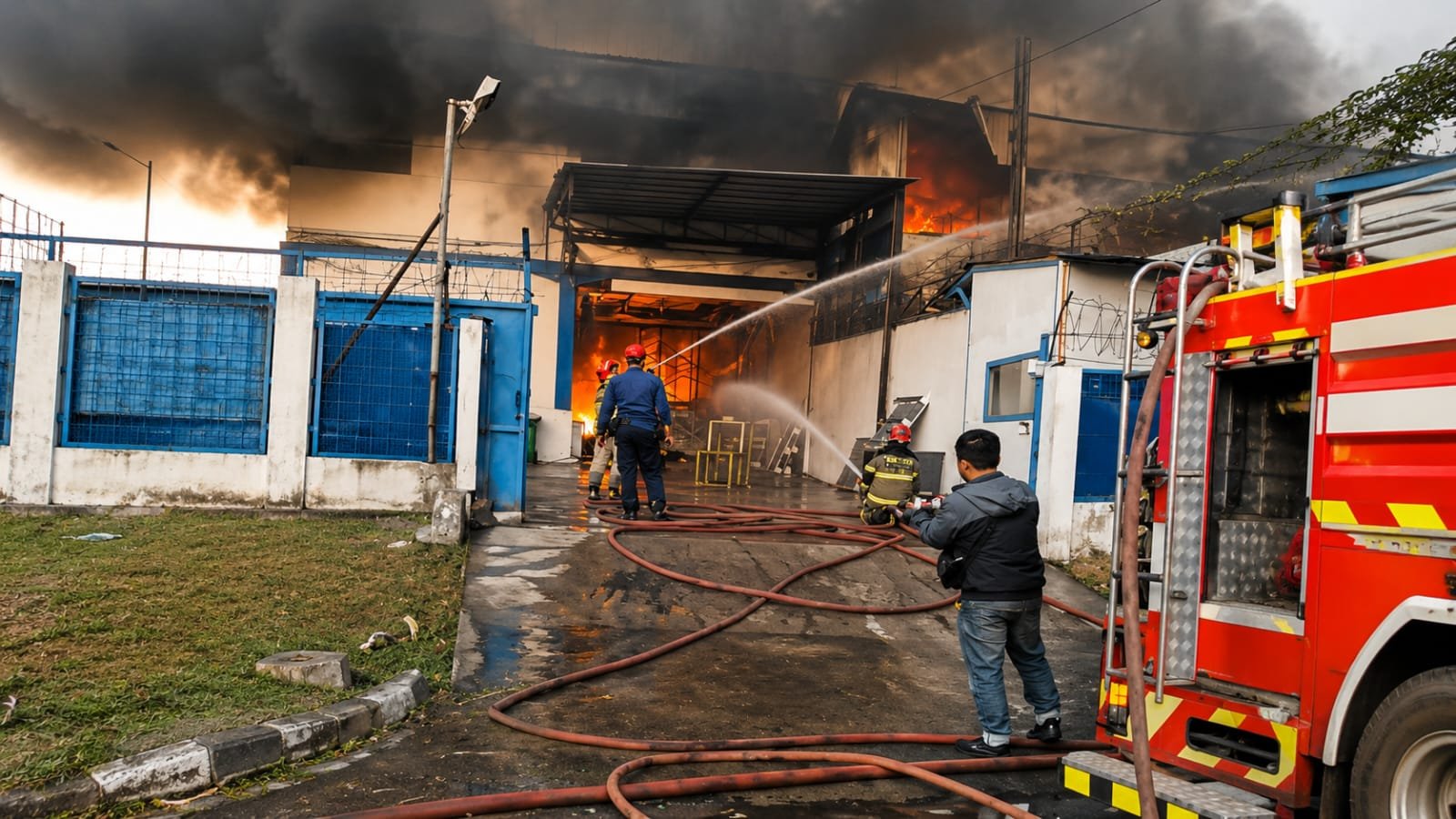 Gudang pipa PT Sanfu di Cikupa Mas, Tangerang, terbakar hebat. BPBD mengerahkan 9 unit damkar, penyebab masih diselidiki.