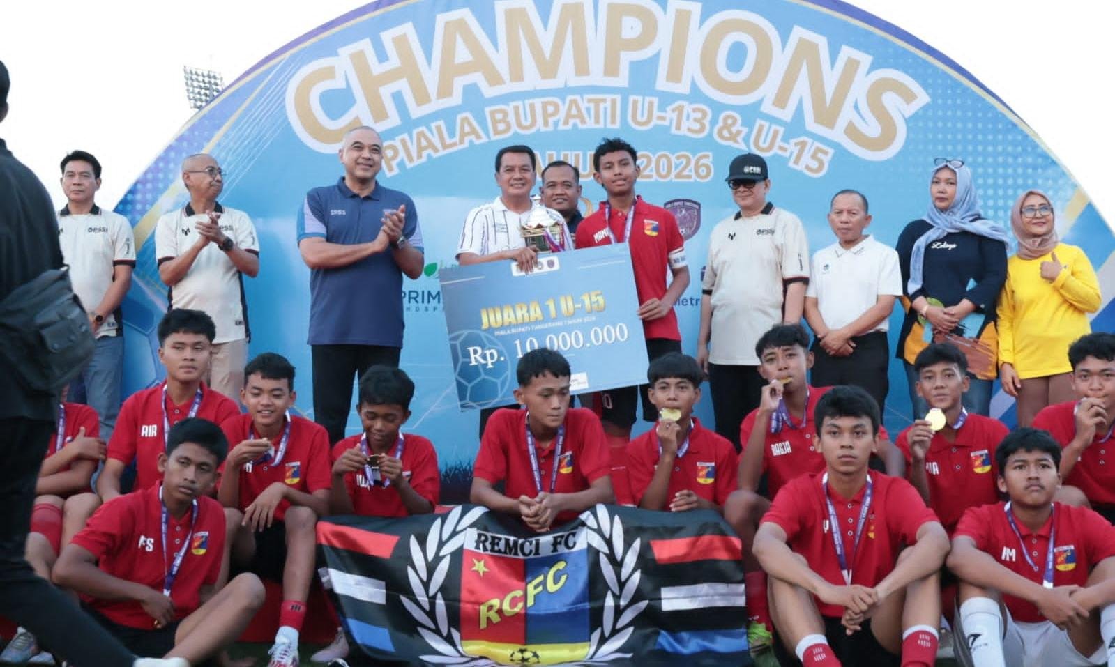 Kejuaraan Sepak Bola Piala Bupati Tangerang 2026 berakhir. Sebanyak 1.475 pemain muda dari 59 klub ambil bagian dalam kompetisi.