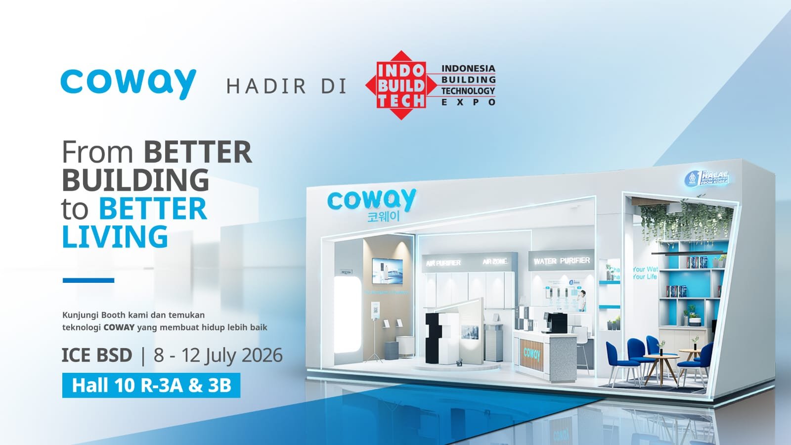 Coway Indonesia debut di IndoBuildTech 2026 dengan memperkenalkan Slim Stand dan solusi air serta udara untuk hunian sehat.