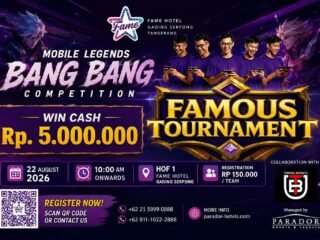 Fame Hotel Gading Serpong menggelar Famous Tournament Mobile Legends 2026 dengan hadiah Rp5 juta bagi komunitas e-sports Tangerang.