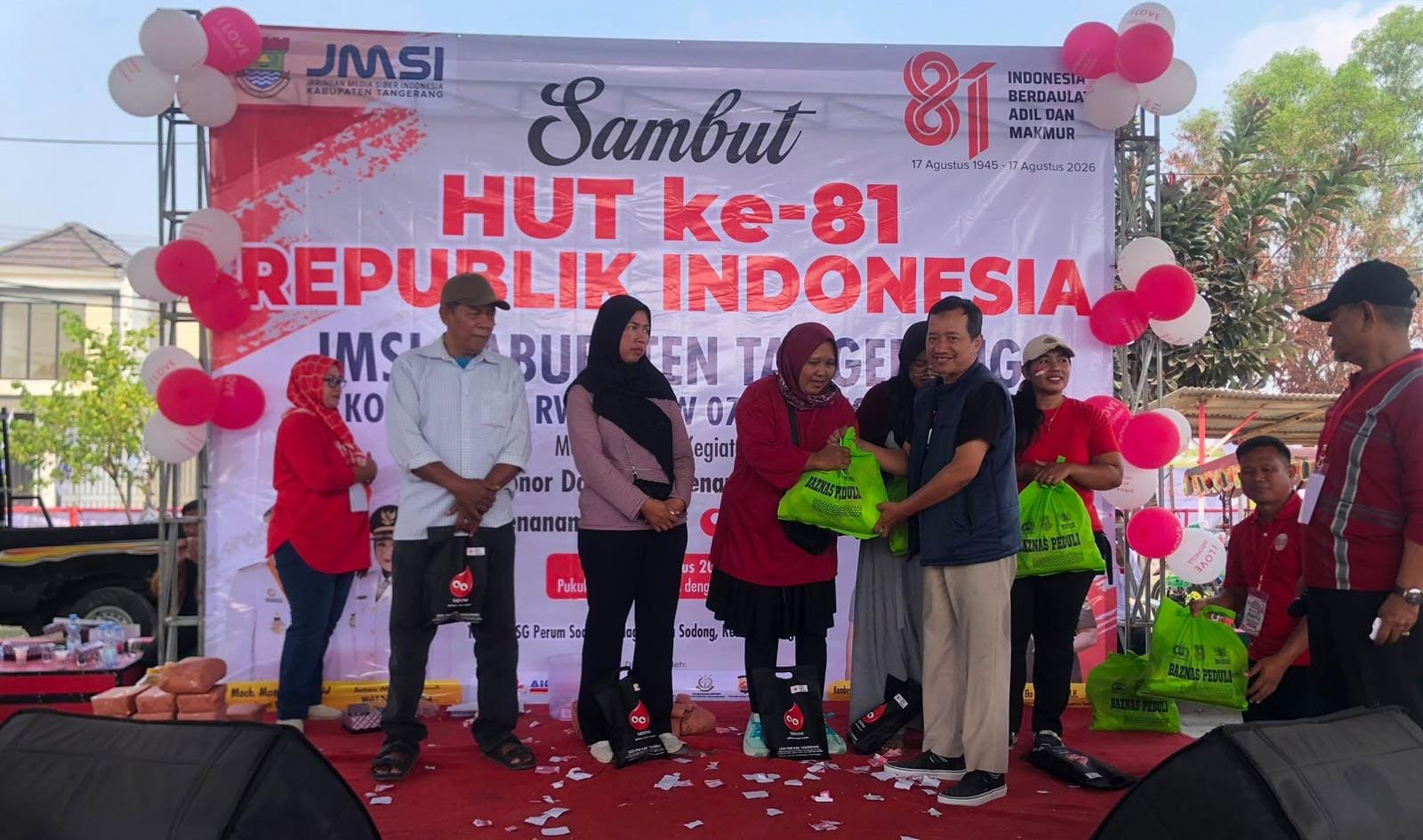 JMSI Kabupaten Tangerang bersama warga Sodong Village menggelar aksi sosial HUT RI ke-81 dengan sembako, donor darah dan penghijauan.