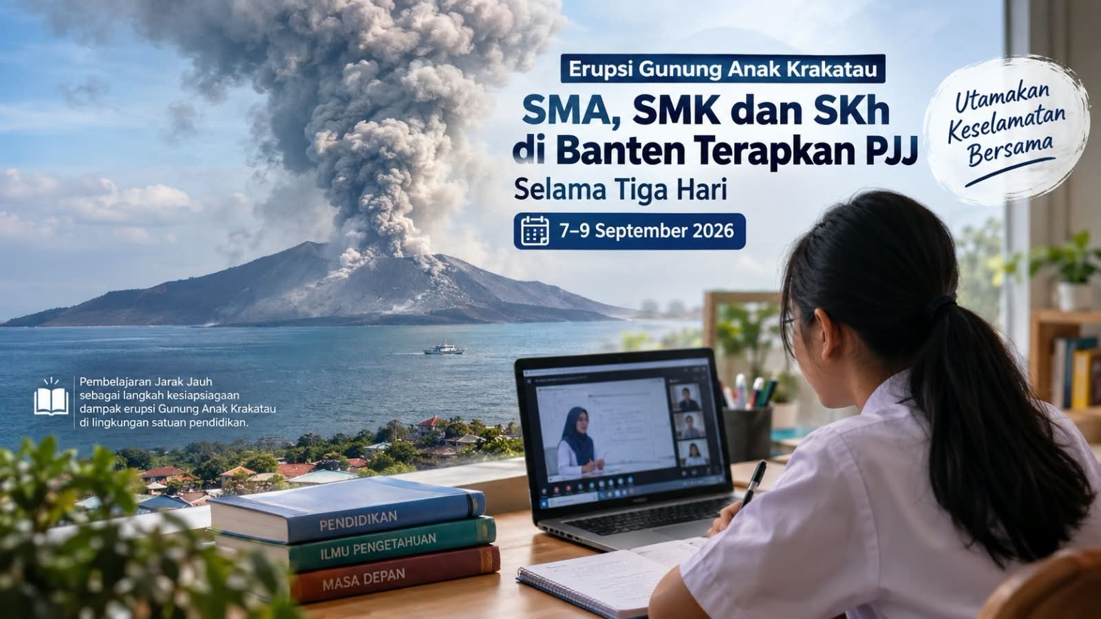 Erupsi Gunung Anak Krakatau mendorong Dindikbud Banten memberlakukan PJJ untuk SMA, SMK, dan SKh pada 7-9 September 2026.