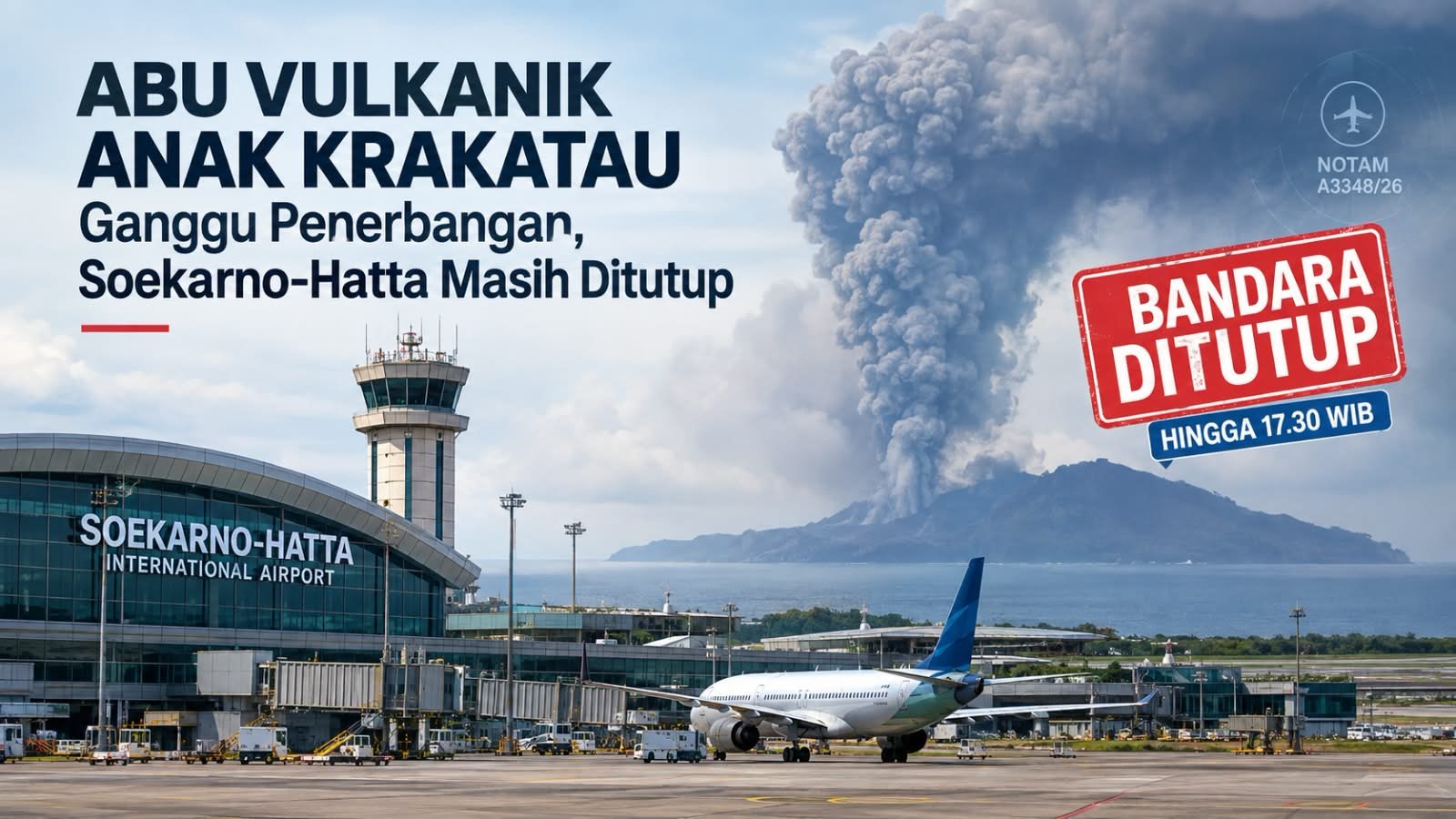 Bandara Soekarno-Hatta masih ditutup akibat abu vulkanik Anak Krakatau. AirNav terus memantau kondisi ruang udara.