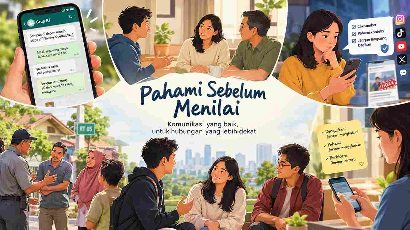 Pelajari pentingnya komunikasi sehat, memahami orang lain sebelum menghakimi, serta menerapkan empati dan etika berkomunikasi di era digital.