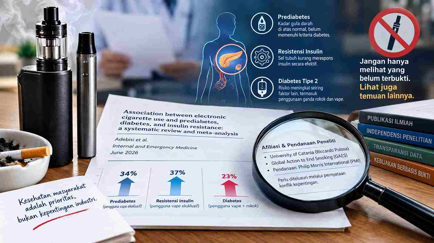 Studi vape dan diabetes menjadi sorotan. Komnas Pengendalian Tembakau meminta media menyajikan bukti ilmiah secara utuh dan berimbang.