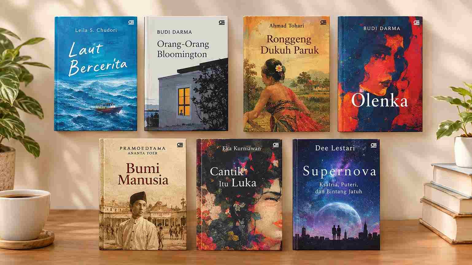 Temukan 7 rekomendasi buku fiksi karya penulis Indonesia untuk menemani akhir pekan, dari kisah sejarah, cinta, hingga pergulatan batin.