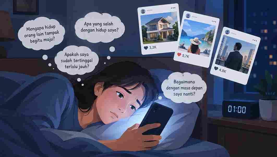 Overthinking di era media sosial membuat pikiran sulit beristirahat. Kenali penyebab kecemasan, kebiasaan membandingkan diri, dan cara mengatasinya.