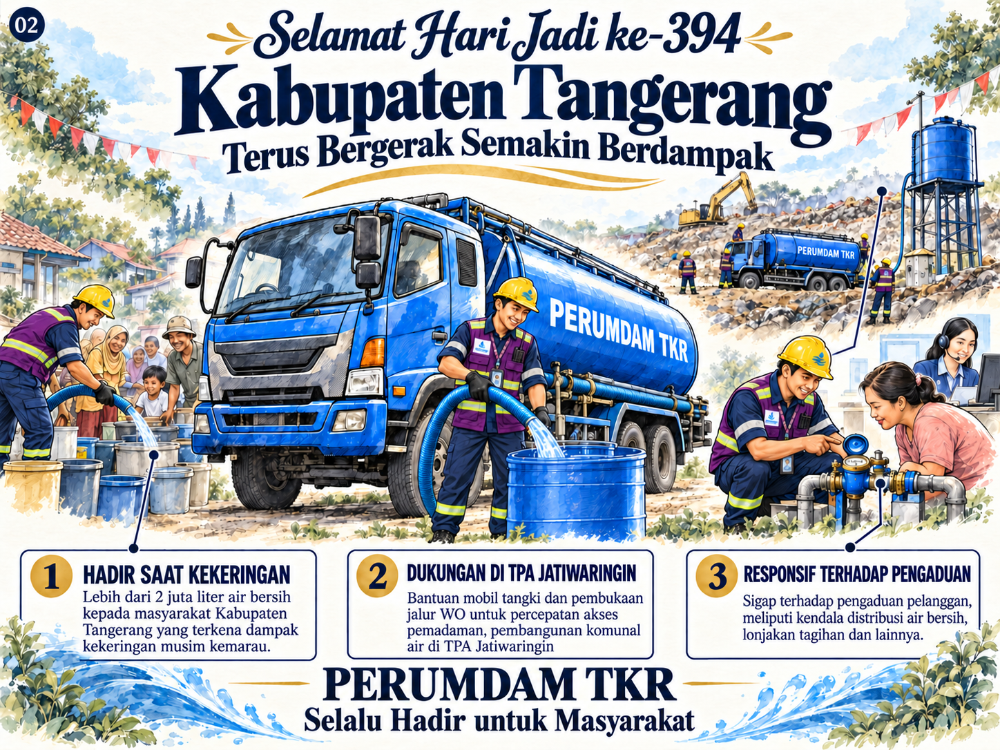 PERUMDAM TKR salurkan lebih dari satu juta liter air bersih, bantu penanganan kebakaran, dan tingkatkan pelayanan bagi masyarakat Tangerang.